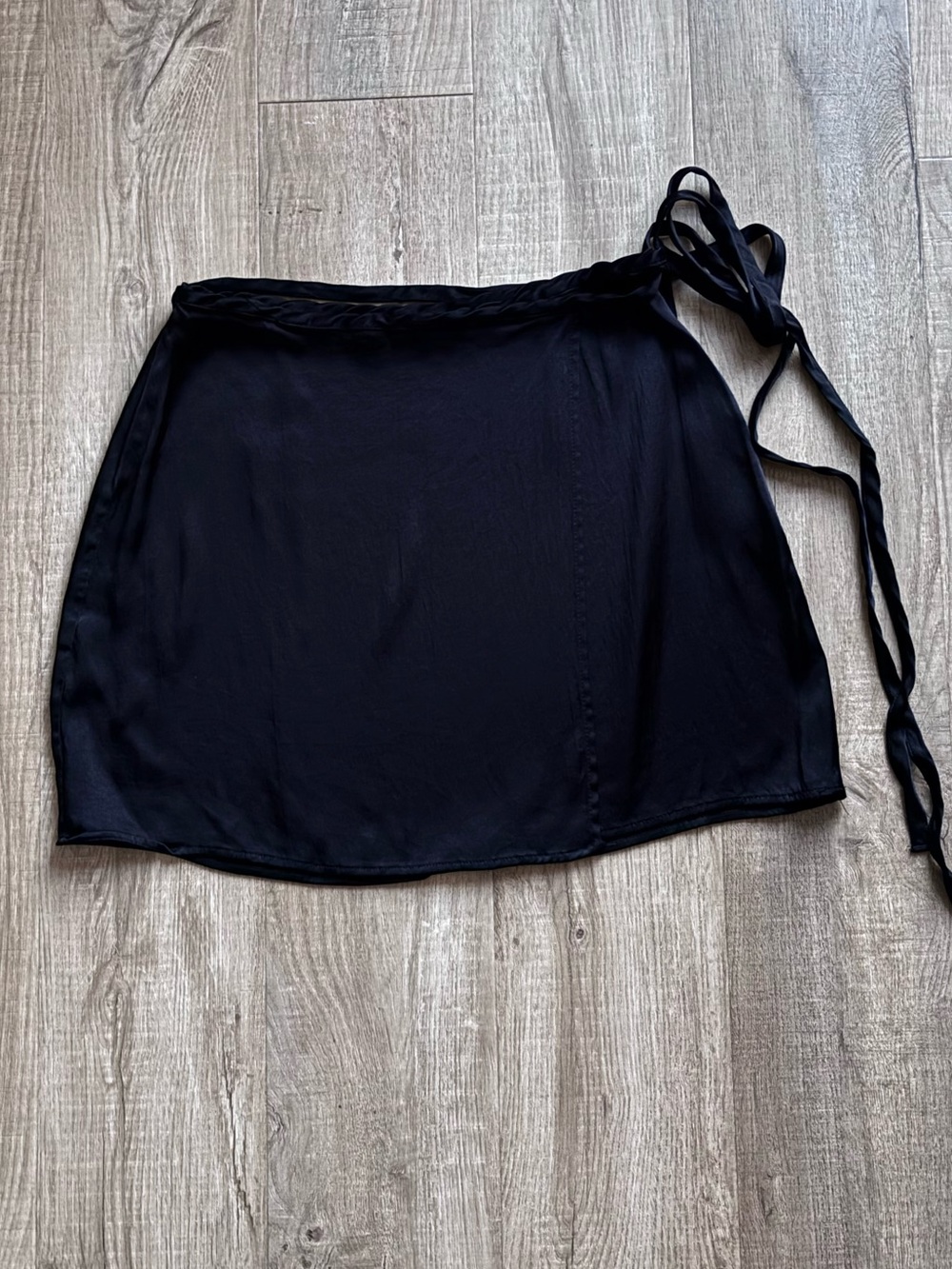 Zara Wrap Tie Satin Skirt in Black